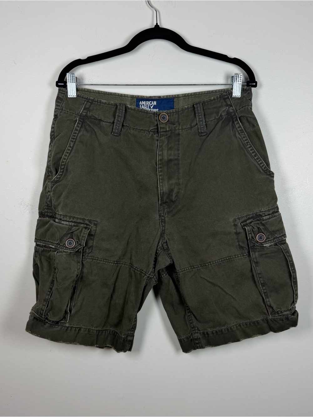 American Eagle Y2K Army Green Cargo Shorts Grunge Utility Skater Cotton Size 32
